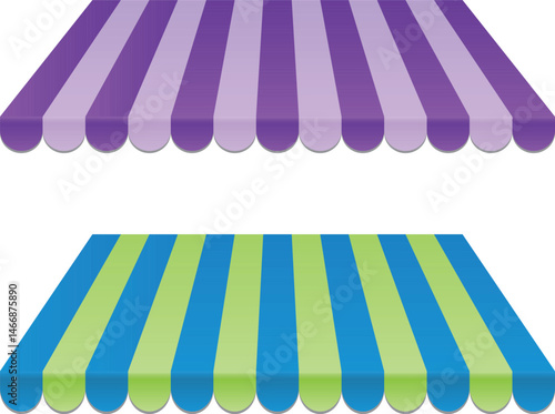 Realistic set of striped awnings isolated on background. Clipart.