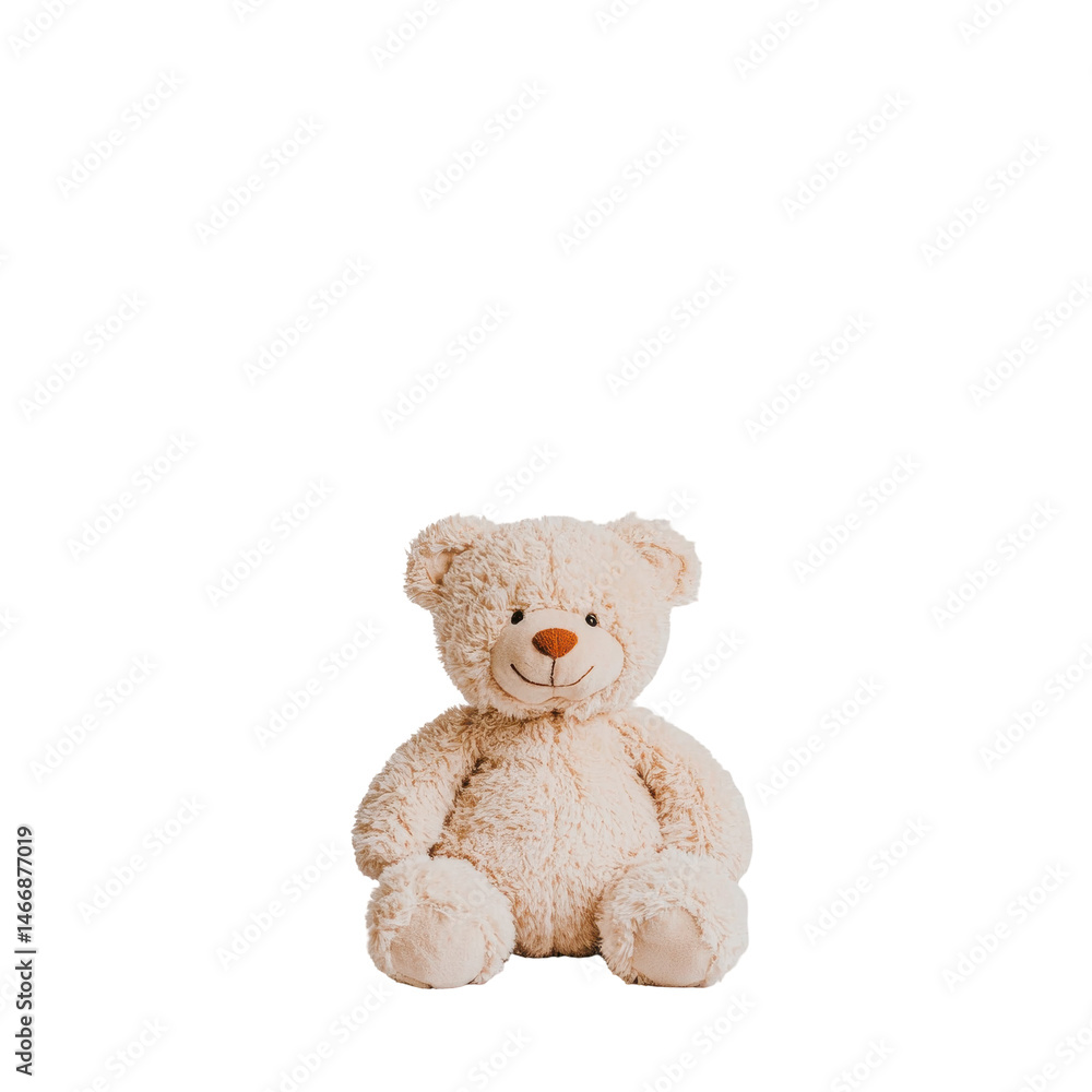 Obraz premium Soft Plush Teddy Bear Sitting on a Plain Background, Perfect for Children’s Playtime and Comfort on transparent background