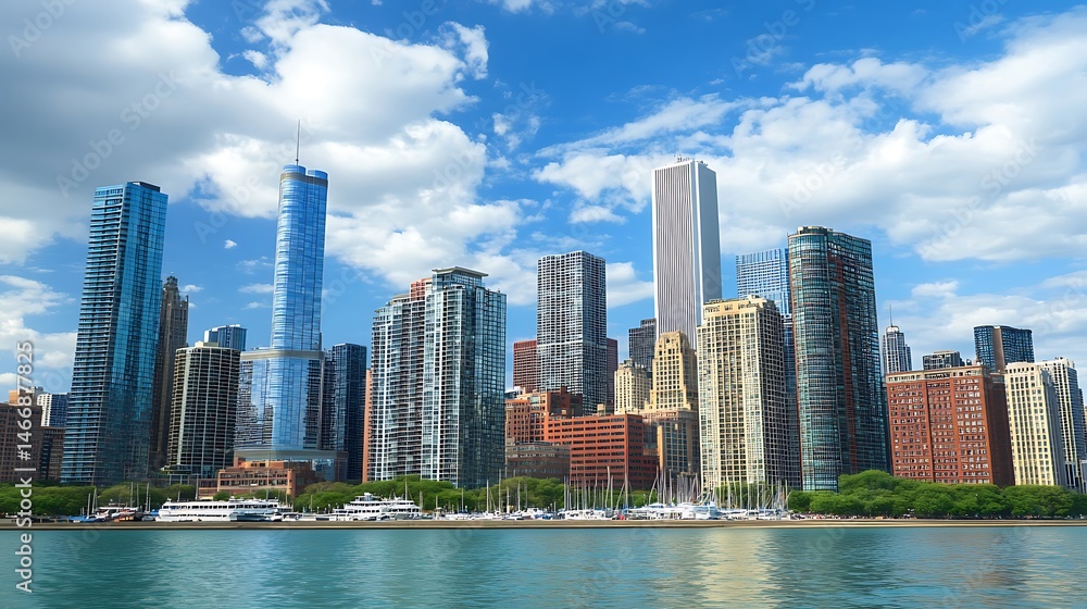 Obraz premium Clear Sky Illuminates Coastal Cityscape By Blue Ocean High Resolution Picture