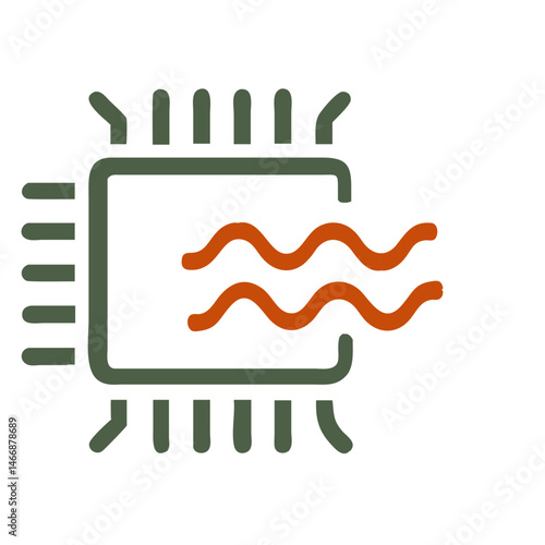 Microchip with data waves icon in outlined color style.