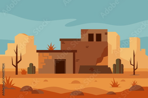abandoned desert outpost with weathered buildings .svg