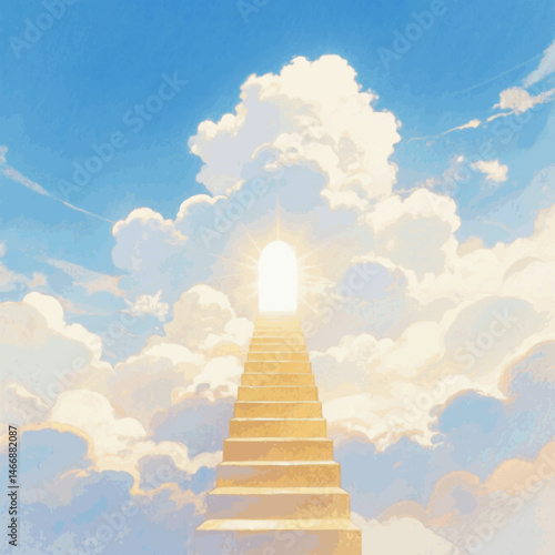 Celestial Steps: Golden Wash golden staircase isolated watercolor vector illustration svg