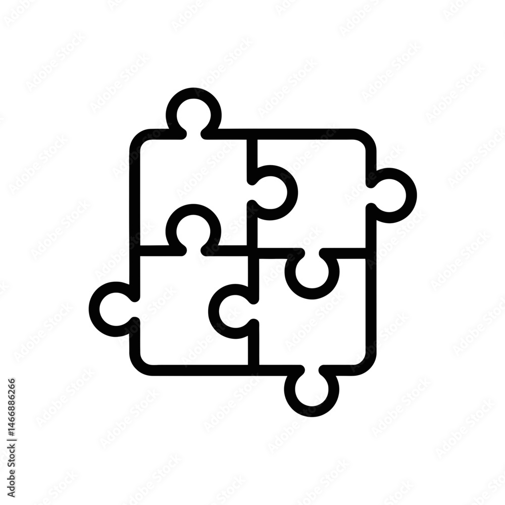 Four interlocking puzzle pieces form a complete square with bold black outlines Four interlocking puzzle pieces form a complete square with bold black outlines