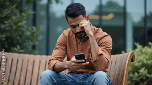 man looking on the phone with sad expression