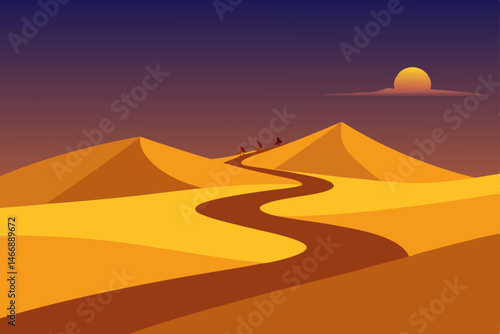 desert caravan trail crossing glowing sand dunes 