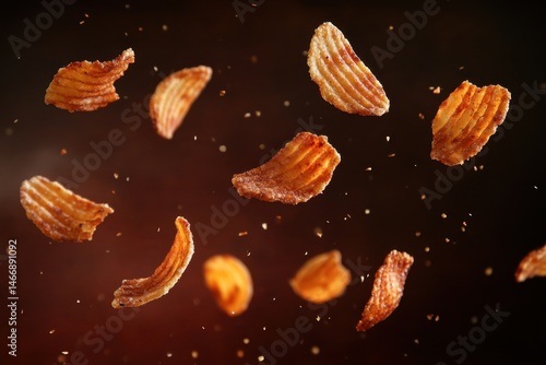 Wallpaper Mural Crispy Potato Chips Floating Mid-Air in Studio Shot with Dark Background and Spice Particles for Food Photography and Advertising Torontodigital.ca