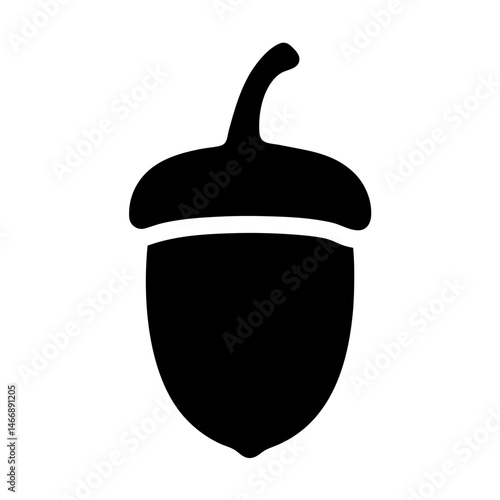 Simple, elegant black and white illustration of an acorn silhouette on white