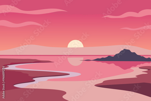 early morning beach with tide pools reflecting 