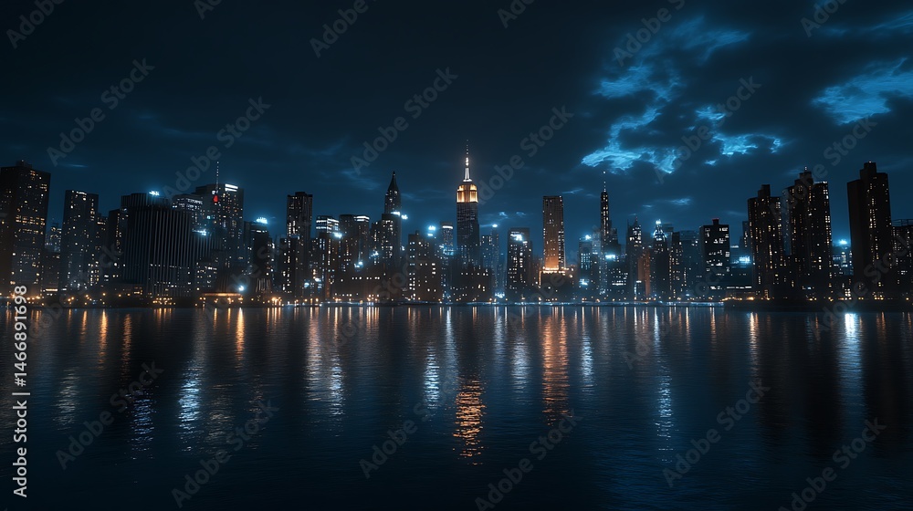 Obraz premium Scenic Skyline Beside Ocean Under Sunny Skies High Resolution Picture