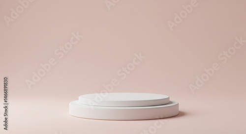 Minimalist White Platform on Pink Background - A clean of a two-tiered white cylindrical platform against a soft pink backdrop. Perfect for product displays or presentations