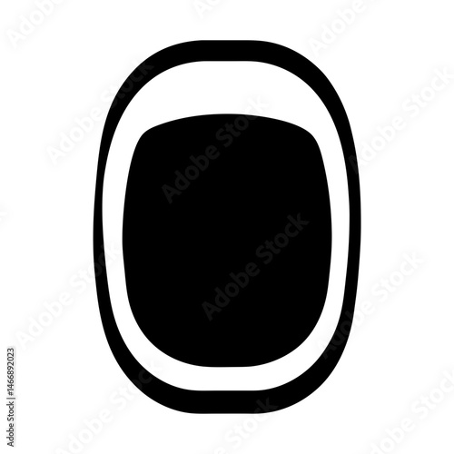 Stylized monochromatic graphic of a plane window outline on a white background