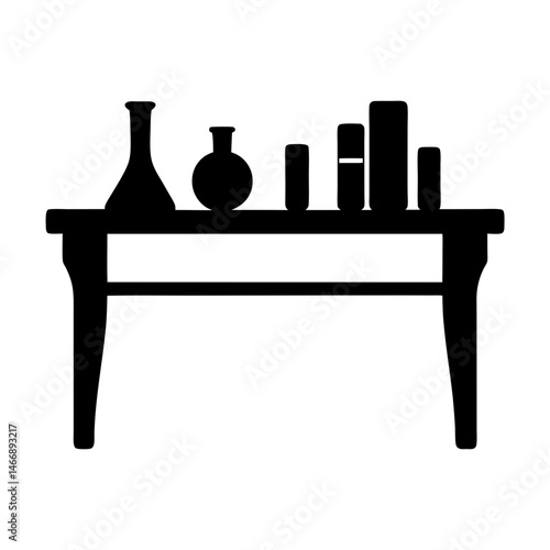 Silhouette of various flasks and cylinders displayed on a classic table