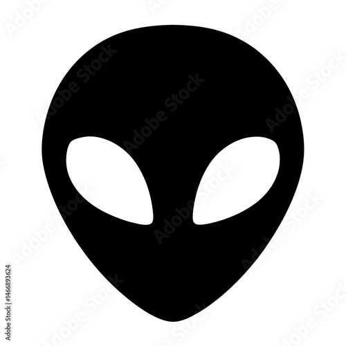 Simple Black and White Silhouette of an Alien Head with Large Eyes