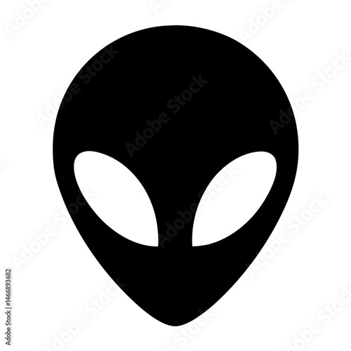 Simple minimalist black alien head illustration on a white background image
