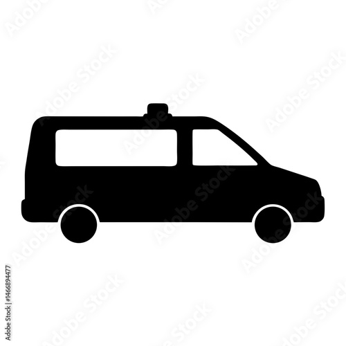 Silhouette of a van with a boxy body and rounded wheels