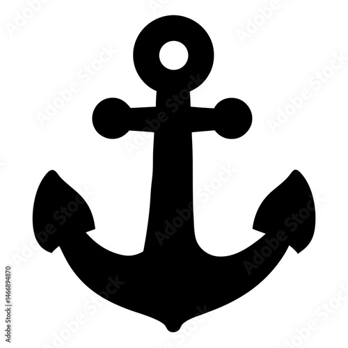 Bold silhouette of a traditional nautical anchor against a stark white background
