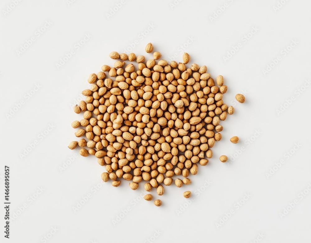 A small pile of light brown seeds on a white background A small pile of light brown seeds on a white background