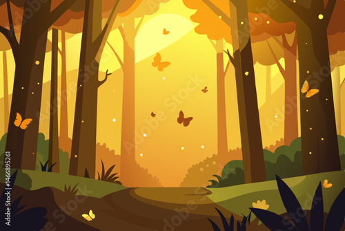 forest glade bathed in golden afternoon light with.svg