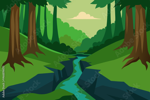 forest ravine with a hidden stream and moss covere.svg