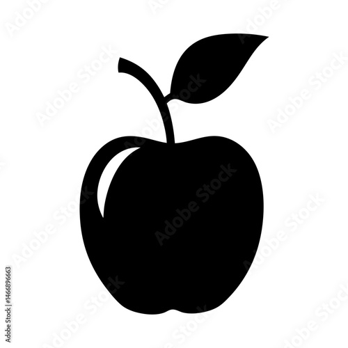 Simple Black and White Apple Icon Graphic on Plain White Background