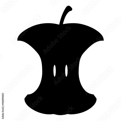 Eaten apple core black and white vector graphic, minimalist style