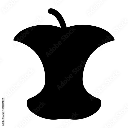 A Simple Black Silhouette of an Apple Core with a Stem