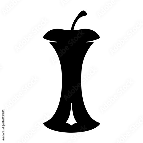 Minimalistic depiction of a black apple core on a white background