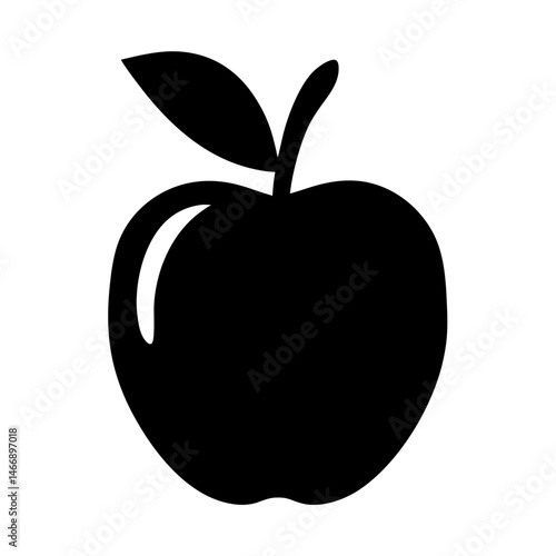Sleek and minimalist black silhouette of an apple with a leaf