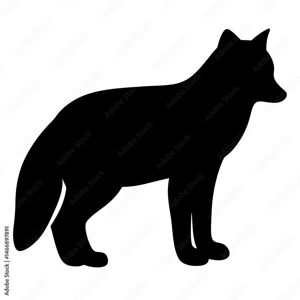 A stark silhouette of a wolf, standing alert and proud, in black A stark silhouette of a wolf, standing alert and proud, in black