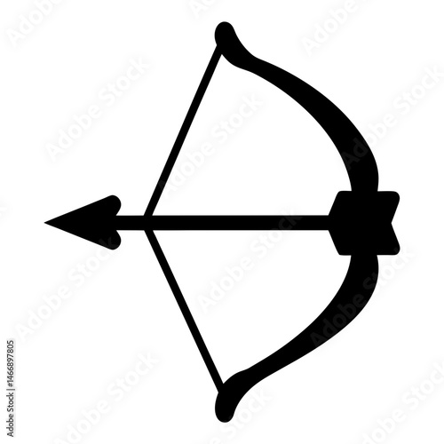 Black silhouette of bow and arrow against white background in digital design