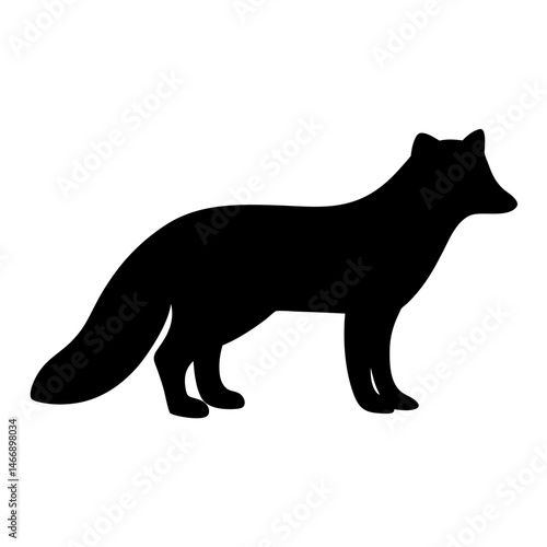 Fox Silhouette Illustration, Black Shape of a Wild Animal on White Background