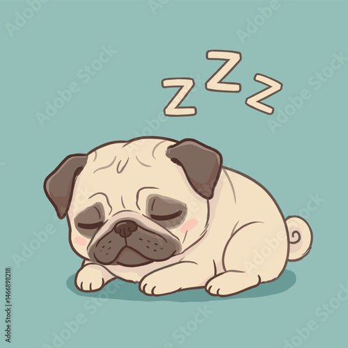 Cute pug dog sleeping peacefully with zzz cartoon