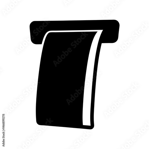 Black and White Icon of an ATM Receipt Being Dispensed Symbol