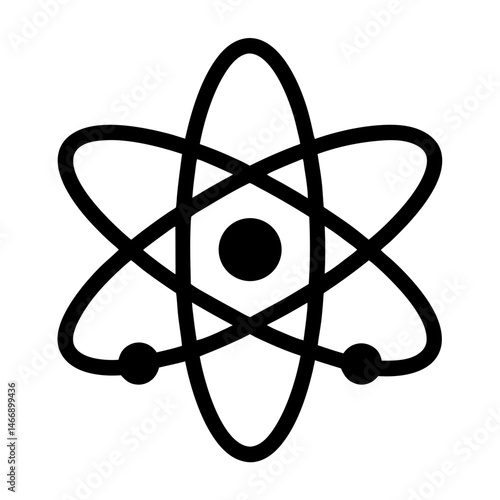 Black and white illustration of an atom, representing science and knowledge