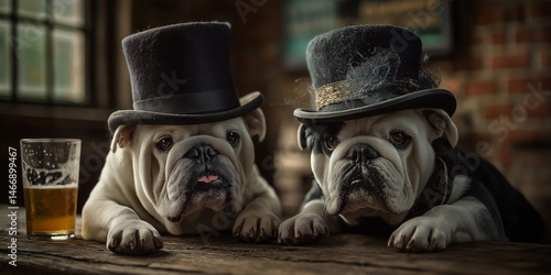 English bulldog sitting in a pub