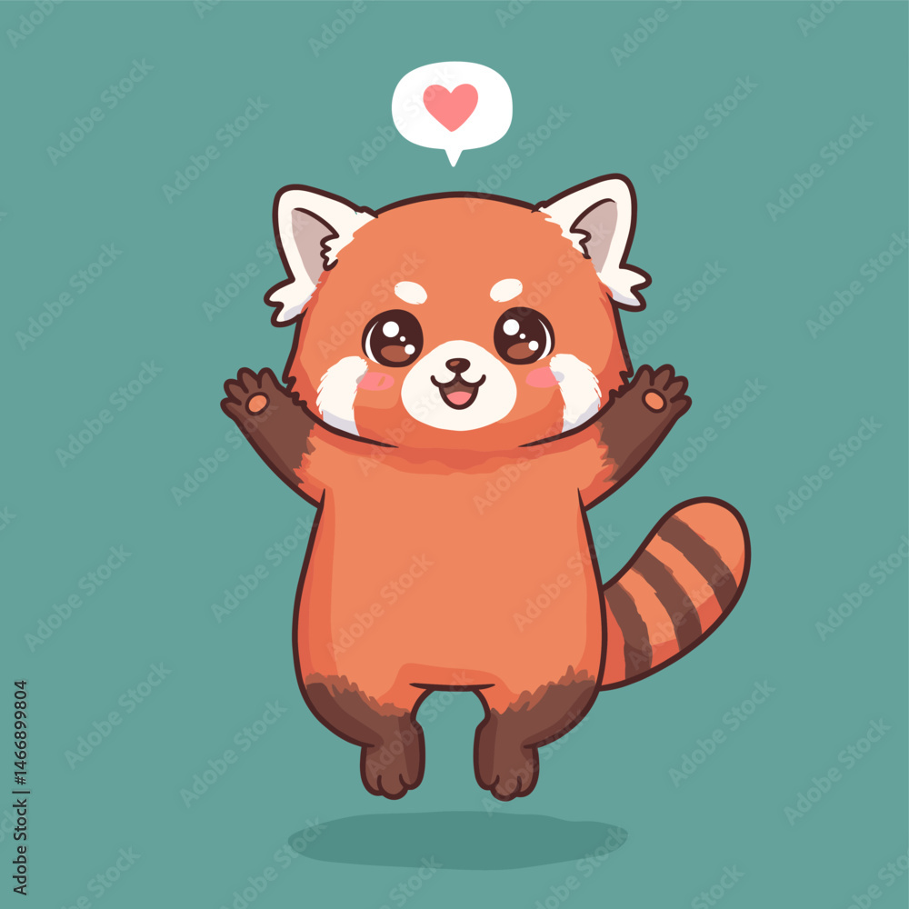 Fototapeta premium Cute red panda offering hug with love heart adorable animal