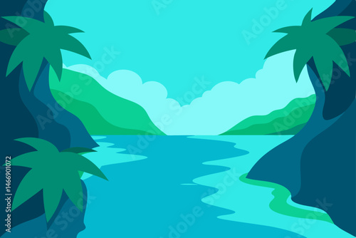 hidden cove with turquoise waves and jungle cliffs.svg