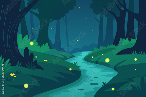 hidden glade with glowing fireflies and a gentle 