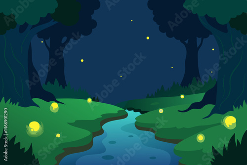 hidden glade with glowing fireflies and a gentle