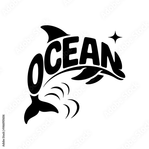 Dolphin design with bold lettering showcasing the ocean theme in a creative artistic style
