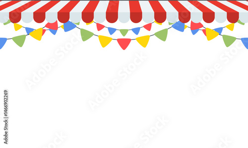Celebrate hanging triangular garlands with an Awning roof. flags party isolated on white background. Birthday, Christmas, anniversary, and festival fair concept. Vector illustration flat design.