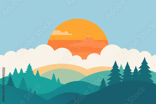 hilltop sunrise above a sea of clouds and treetops 