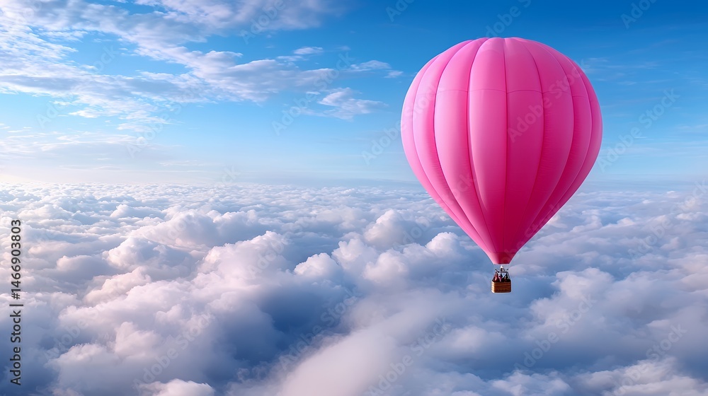 Obraz premium Hot Air Balloon Floating Above Clouds with Blue Sky Background