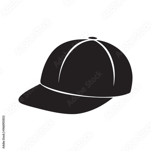 Baseball Cap Silhouette Icon – Black Flat Vector Illustration of Casual Sport Hat Design