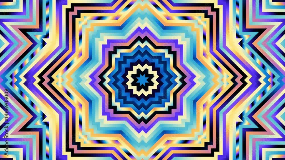 Geometric wavy pattern kaleidoscope retro circle pattern mosaic background. Classic loop mandala.