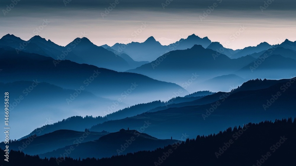 Fototapeta premium Serene landscape with hills and clouds harmonizing in nature.