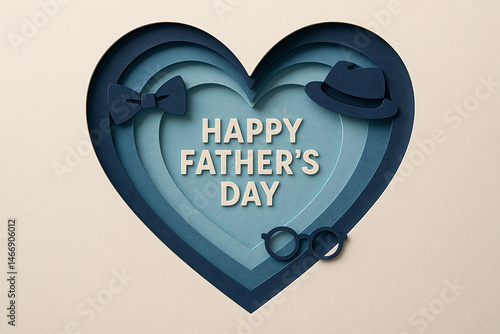 Happy father’s day heart shape paper cut art design background image happy father's day