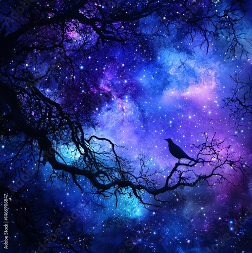 Obraz na płótnie night sky blue and purple colors, dreaming sky, stars galaxies w salonie