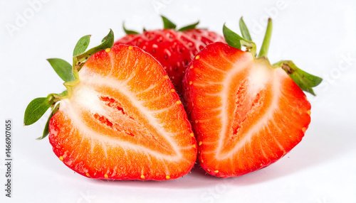 Sweet strawberries with sliced halves revealing vibrant, juicy flesh