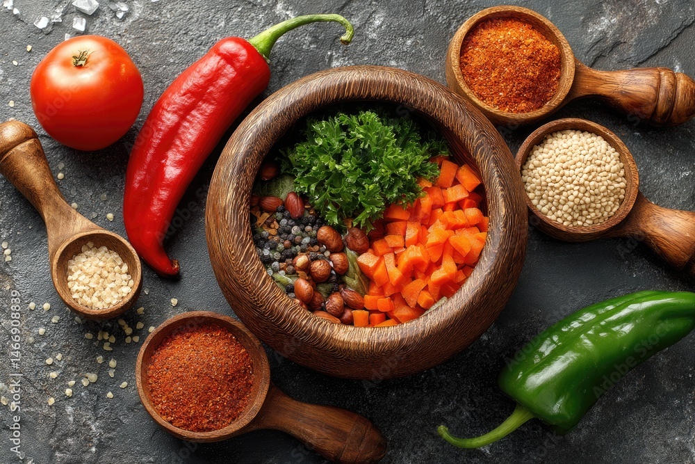 Healthy Mediterranean-inspired bowl with assorted vegetables and grains Healthy Mediterranean-inspired bowl with assorted vegetables and grains